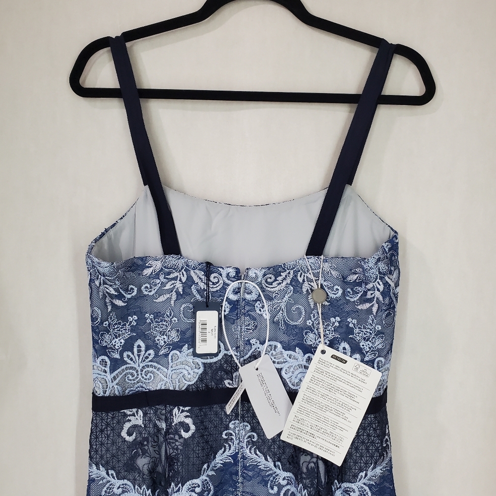 NWT Marchesa Notte 3D Embroidered Grosgrain Midi Cocktail Dress Blue Sz 8 - Picture 10 of 16